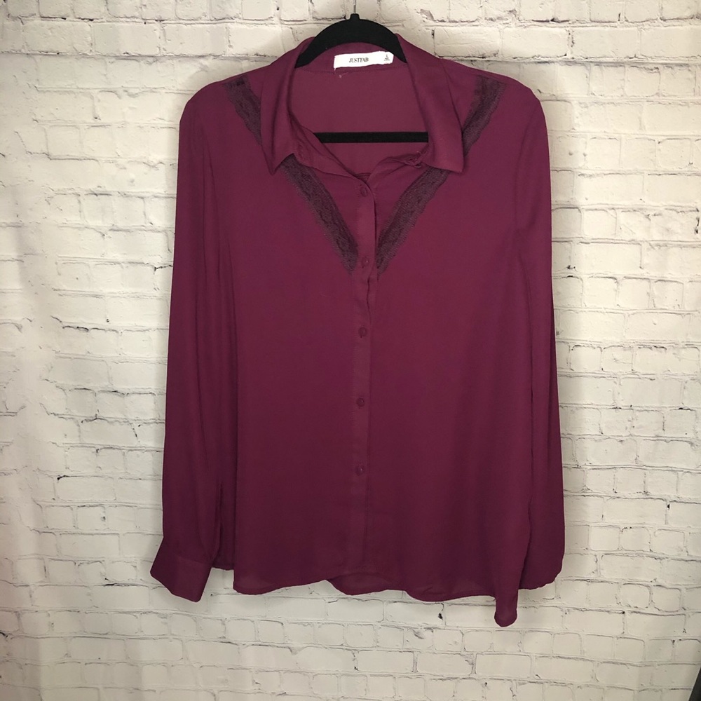 JustFab Purple Long Sleeve Blouse size L